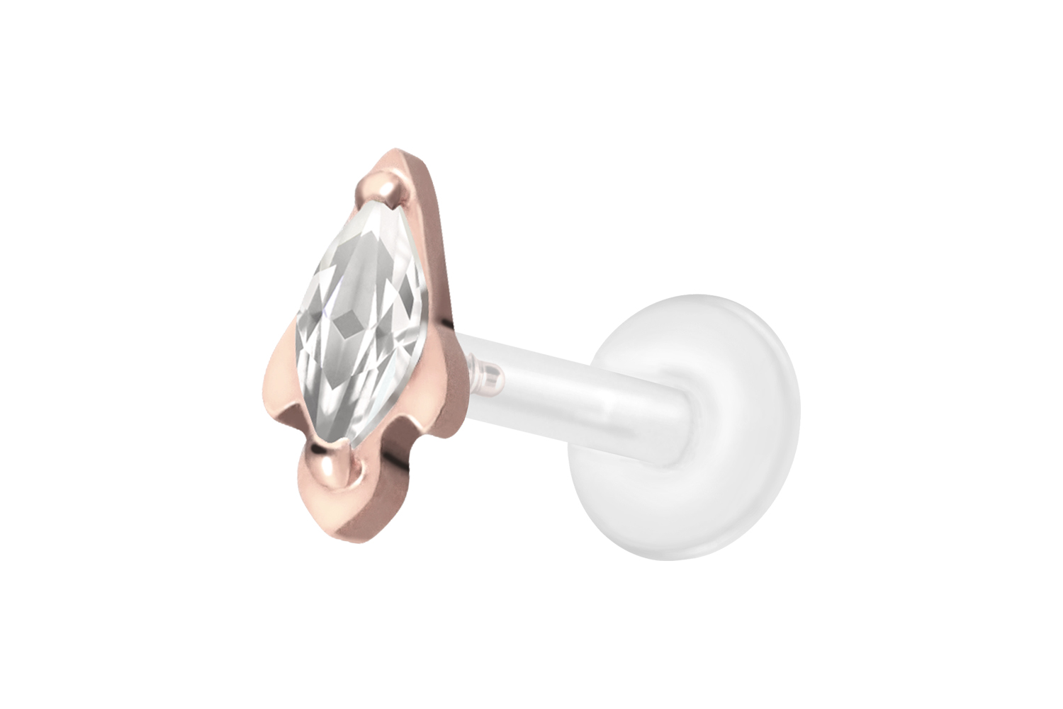 PTFE Labret Piercing mit Innengewinde + Titan-Aufsatz KRISTALLRAKETE